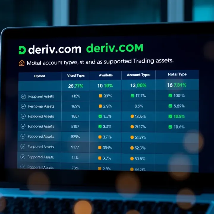 Visual showing multiple account types and supported assets available for trading on Deriv.com