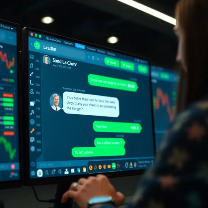 Live chat interface showing real-time support conversation on a trading platform