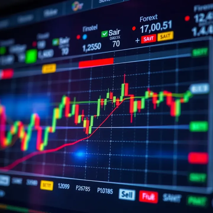 Visual Representation of Forex Binary Options Trading Simplified chart showing binary options trading with forex currency pairs and clear buy or sell indicators