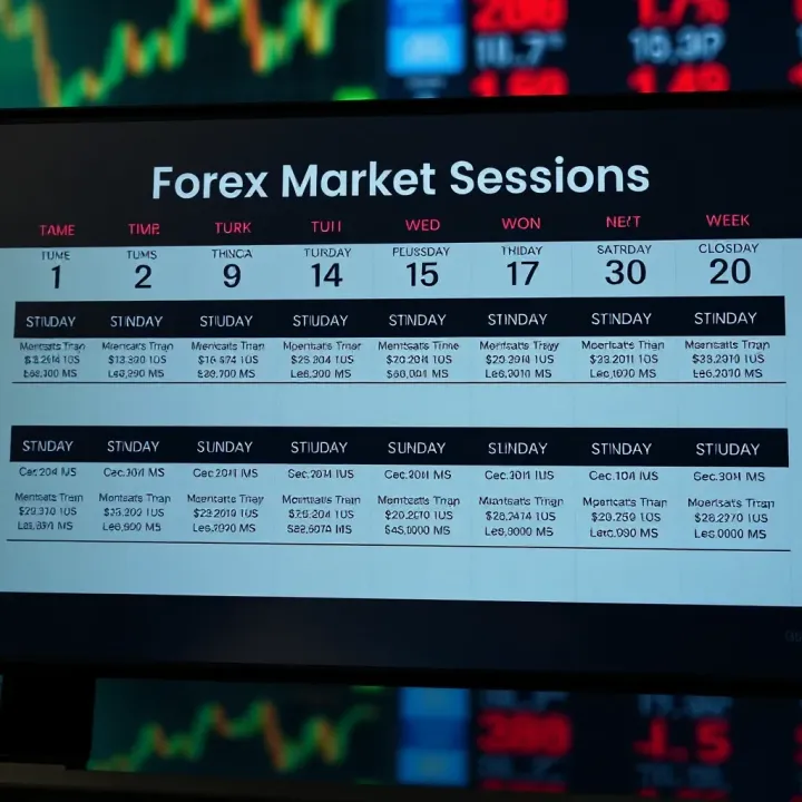 Diagram showing the opening and closing times of forex sessions on a weekly calendar
