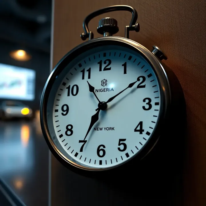 Clock showing the time difference between New York and Nigeria for forex trading