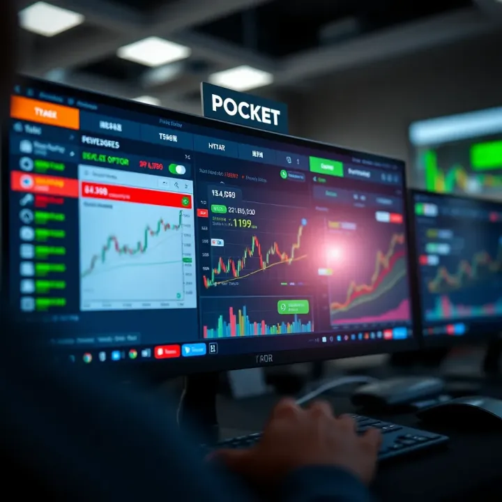 User interface of Pocket Option trading platform showing various trading options and charts