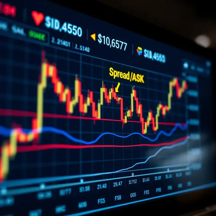 Graph illustrating bid and ask prices in forex market with spread highlighted