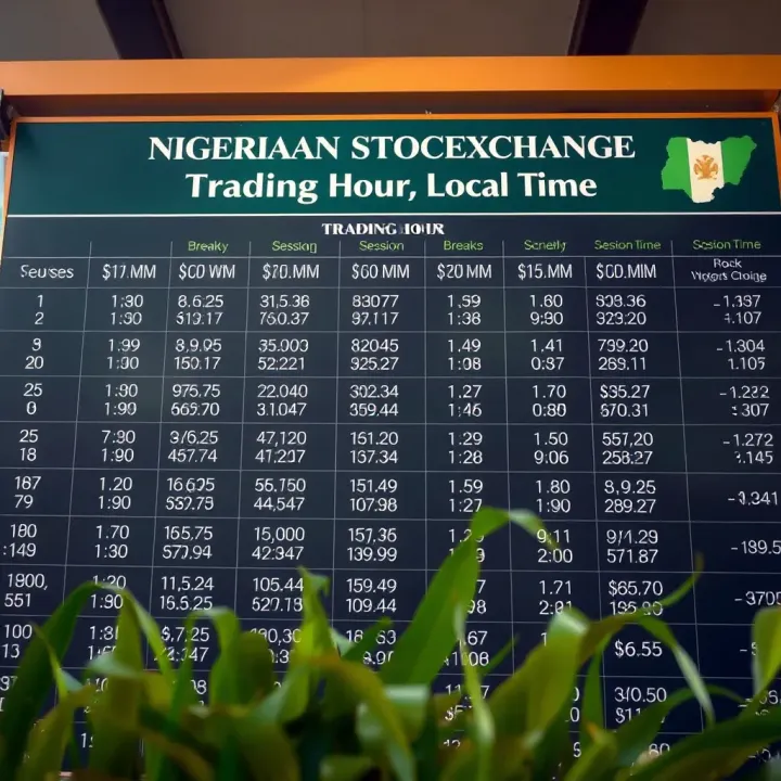 Chart showing Nigerian Stock Exchange trading hours with breaks and session times