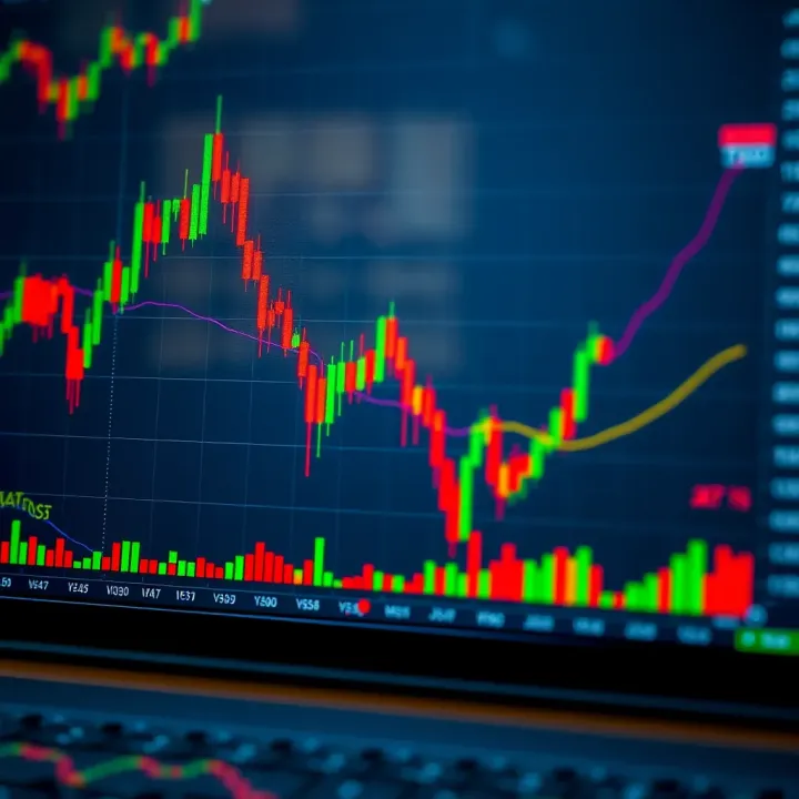 Graph showing various trading indicators and signals used in stock market analysis
