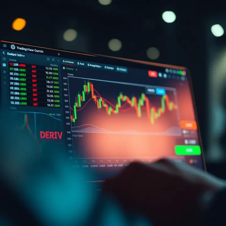 Deriv trading platform showcasing market data and trading options alongside TradingView charts