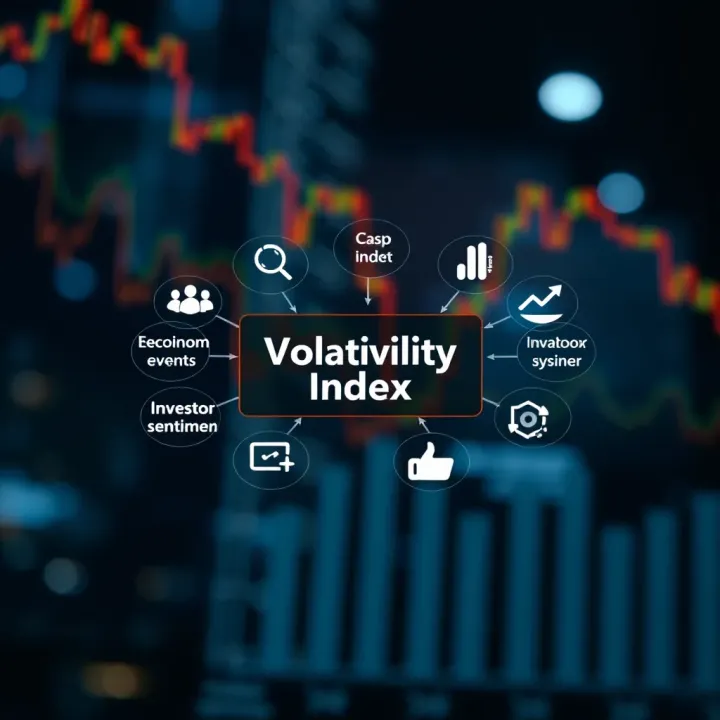 Diagram illustrating key factors impacting the volatility index including economic events and investor sentiment