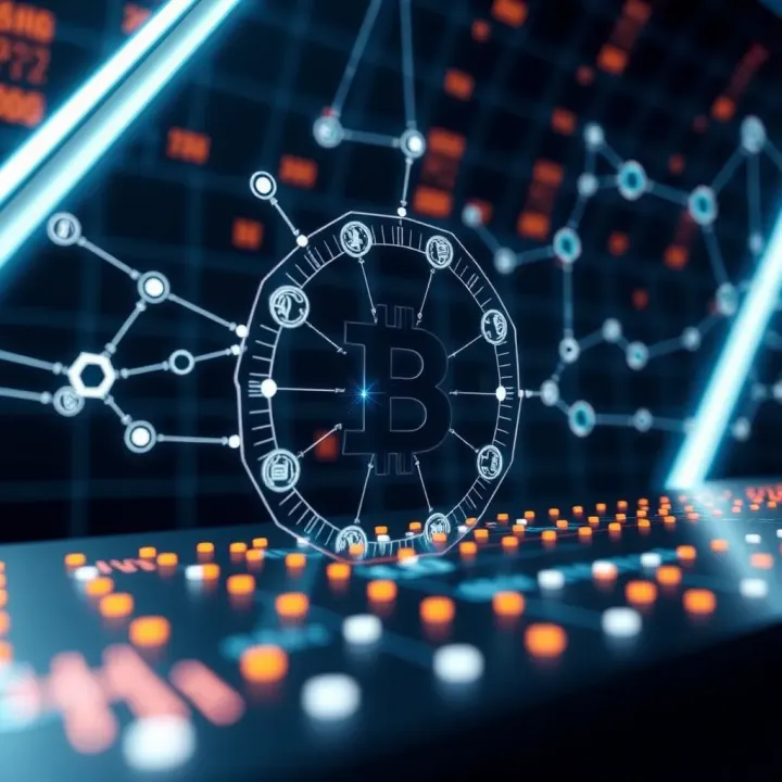 Blockchain Technology and Its Influence on Bitcoin's Future Futuristic digital interface depicting blockchain technology with interconnected nodes